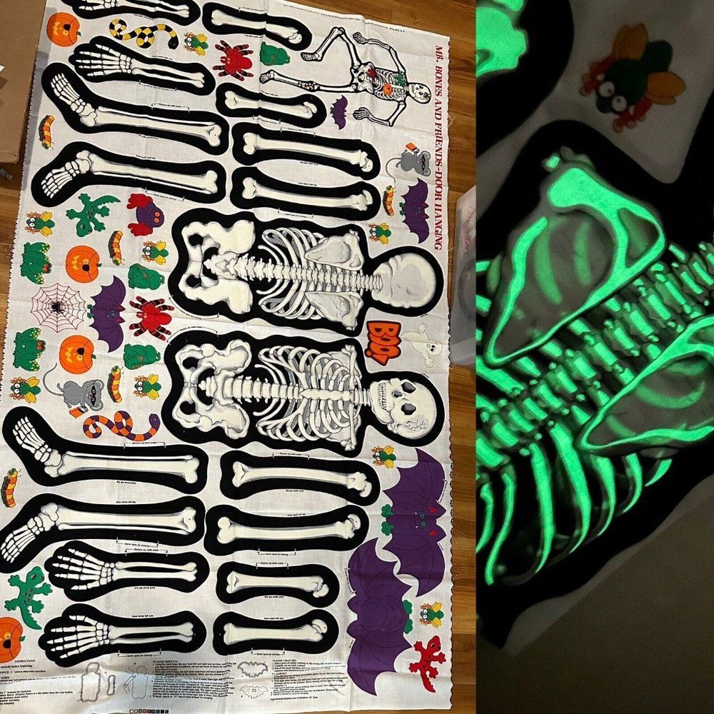 Mr. Bones and Friends Door Hanging Halloween Pattern Fabric Glow-In-the-Dark